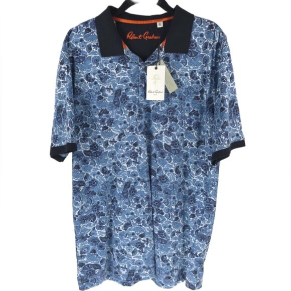 NWT ROBERT GRAHAM CLASSIC FIT AMARO Blue Polo Shirt COTTON RPP227502MCF Size‎ M - Picture 1 of 9